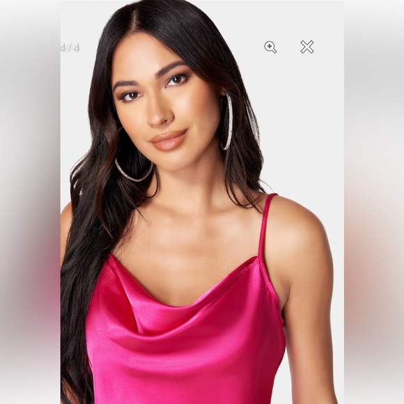 SATIN COWL NECK SLIP MIDI DRESS IN FUSHIA - Picture 10 of 10